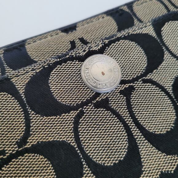 Coach Black Gray Legacy Wallet Zip Around Canvas Leather Classic Signature Retro - Picture 10 of 10